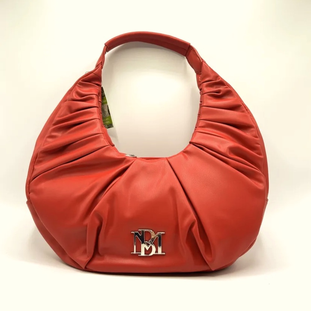 🆕🪸Badgley Mischka - Pleats Shoulder Bag - Coral Vegan Leather -